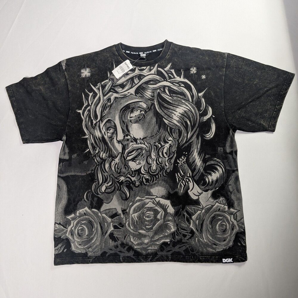 DGK Save Us Washed Black Graphic T-Shirt Men's Size XXL Skateboard Jesus Rose NW